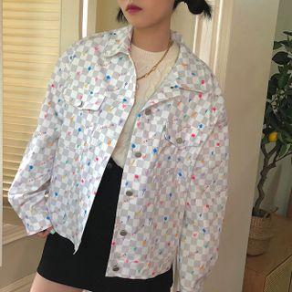 Long-sleeve Chessboard Plaid Print Jacket