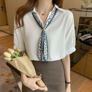 Short-sleeve Scarfed Blouse