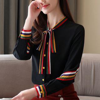Long-sleeve Color Panel Chiffon Shirt
