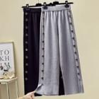 Button Detail Wide Leg Knit Pants