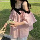 Cold-shoulder Contrast Trim Flowy Blouse