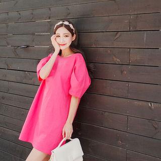 Puff-sleeve Linen Blend Minidress
