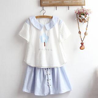 Set: Short-sleeve Blouse + A-line Skirt