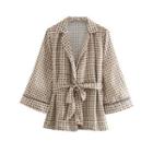 Wide-sleeve Print Sashed Buttoned Coat