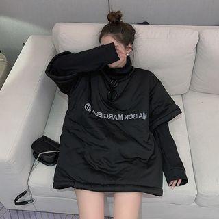 Lettering Padded Top / Cowl-neck Loose-fit Top