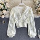 V-neck Lace Trim Puff-sleeve Top