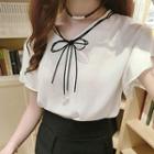 Bow Frill Sleeve Chiffon Top