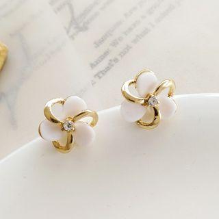 Flower Rhinestone Alloy Earring 1 Pair - S925 Silver - Gold - One Size