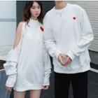 Couple Matching Heart Embroidered Pullover / Cold Shoulder Pullover