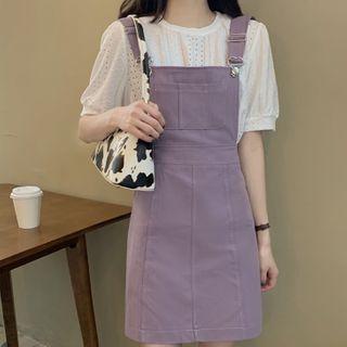 Short-sleeve Eyelet Lace Top / Mini A-line Overall Dress