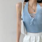 Lace-up Knit Halter Top In 6 Colors