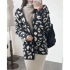 Leopard Buttoned Knit Cardigan