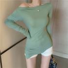 One Shoulder Irregular Hem Long-sleeve T-shirt
