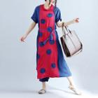 Short-sleeve Color Block Maxi Dress