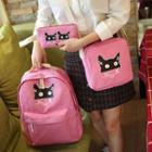 Set: Cat Print Canvas Backpack + Crossbody Bag + Zip Pouch