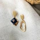 Non-matching Geometric Drop Earring 1 Pair - Gold & Navy Blue - One Size