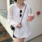 Plain Long-sleeve Top White - One Size