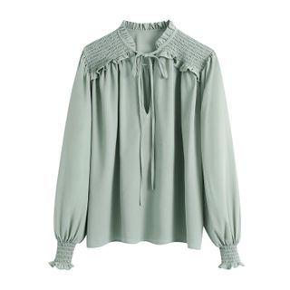 Lantern-sleeve Crinkle Panel Blouse
