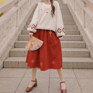 Set: Patterned Pullover + Midi A-line Skirt