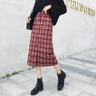 Plaid Button Midi A-line Skirt