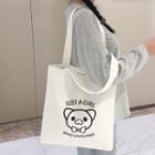 Pig Print Canvas Tote Bag White - One Size