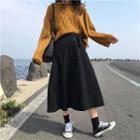 Buttoned Flared Midi Skirt