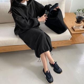 Drawcord-hem Hoodie & Long Balloon Skirt Set