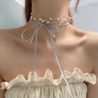 Ribbon Faux Pearl Choker / Headband Choker - Faux Pearl - Gold - One Size / Headband - Faux Pearl - Gold - One Size