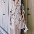 Elbow-sleeve Tie-front Shirtdress
