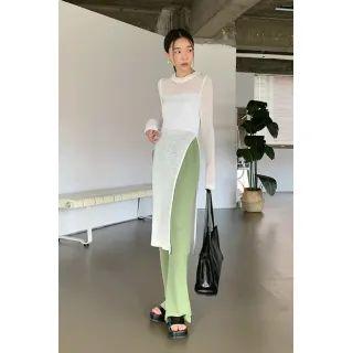 Deep-slit Sheer Midi Knit Dress
