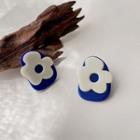 Floral Sterling Silver Ear Stud 1 Pair - Blue & White - One Size