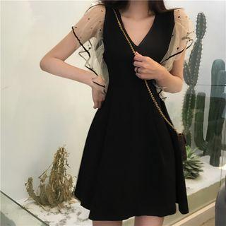 Mesh Ruffle-sleeve A-line Dress
