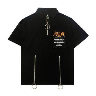 Lettering Zip Detail Short Sleeve T-shirt