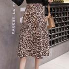 Leopard Print Faux Suede A-line Skirt