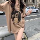 Graphic Print Tank Top / Elbow-sleeve T-shirt