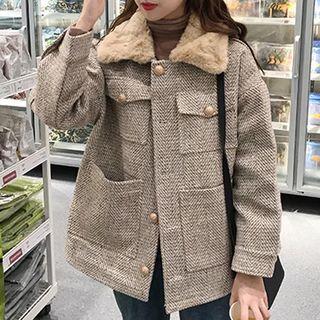 Pattern Buttoned Coat Khaki - One Size