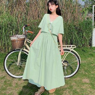 Set: Short-sleeve Top + A-line Maxi Skirt