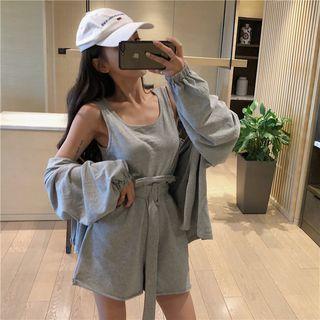 Set: Tank Top + Shorts With Belt + Zip Hoodie