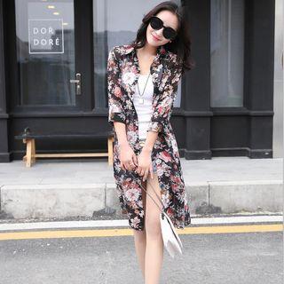 3/4-sleeve Floral Long Light Jacket