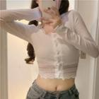 Long Sleeve Lace Trim Crop T-shirt
