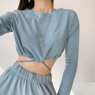 Tie-hem Plain Crop T-shirt In 4 Colors