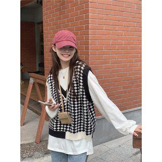 Long-sleeve T-shirt / Shirt / Diamond Pattern Sweater Vest