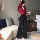 Tie-waist V-neck Cropped Top / High-waist Wide-leg Pants