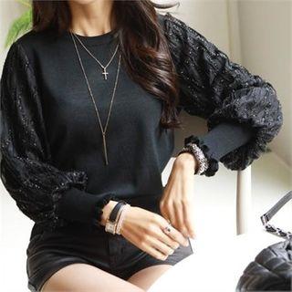 Chiffon Bishop-sleeve Knit Top