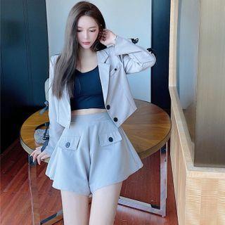 Set: Cropped Single-breasted Blazer + Wide-leg Shorts