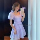 Puff-sleeve Square Collar Mini Dress