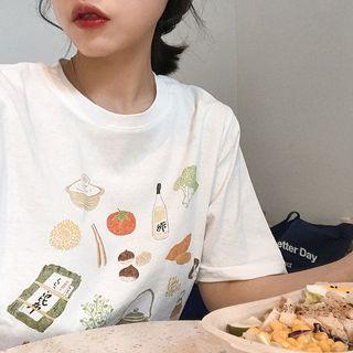 Printed Loose-fit Short-sleeve T-shirt White - One Size