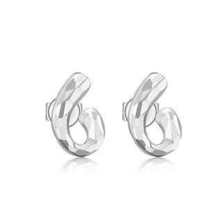 14k White Gold Diamond Cut Initial B / Number Six Stud Earrings