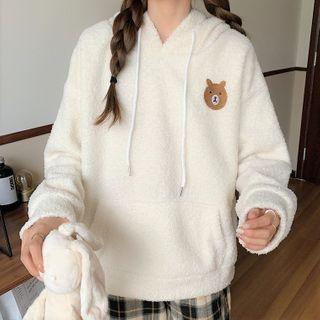 Fleece Loose-fit Zip-up Long-sleeve Bear Printed Hoodie