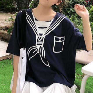 Sailor Print Short-sleeve Top